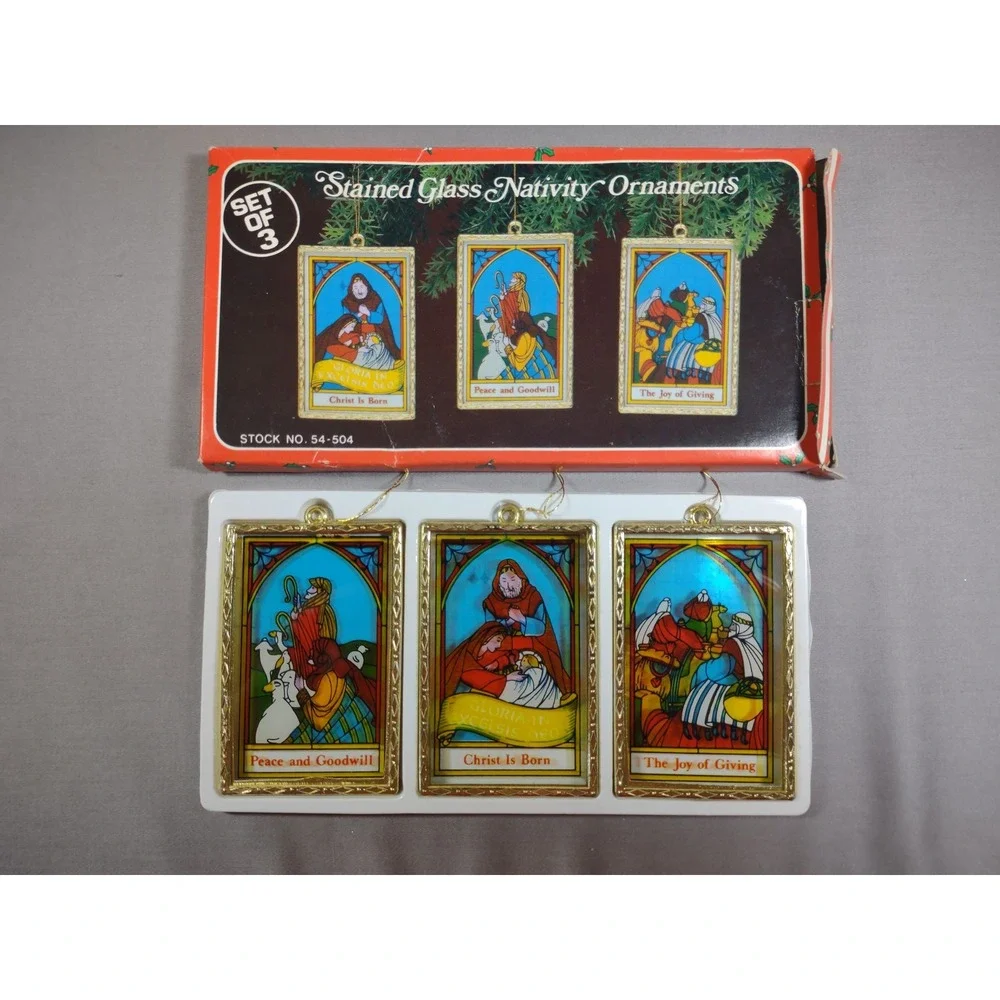 Vtg Stained Glass Nativity Ornaments (3 in box)